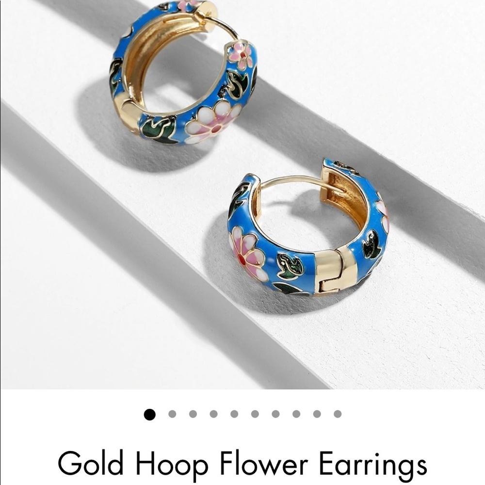 Gold Hoop Flower Earrings, blue